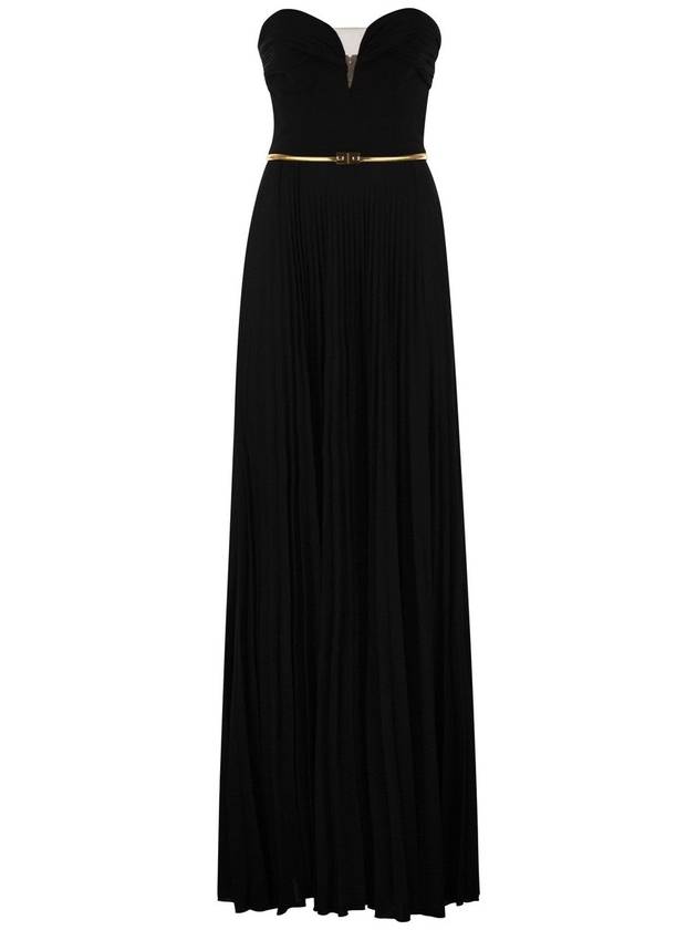 Pleated lurex jersey red carpet dress with belt - ELISABETTA FRANCHI - BALAAN 1