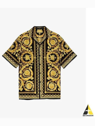 Baroque Print Silk Short Sleeve Shirt Black Gold - VERSACE - BALAAN 2