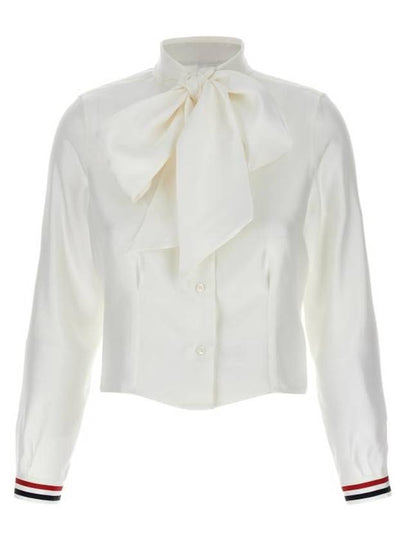 Bow Collar Silk Twill Blouse White - THOM BROWNE - BALAAN 2