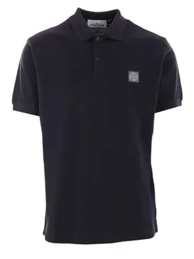 Logo Patch Short Sleeve Polo Shirt Navy - STONE ISLAND - BALAAN 1