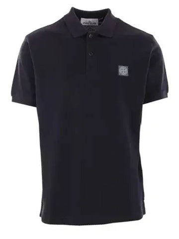 Logo Patch Short Sleeve Polo Shirt Navy - STONE ISLAND - BALAAN 1