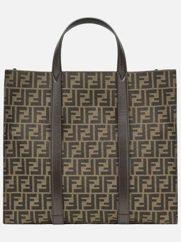 FF Jacquard Fabric Shopper Tote Bag Brown - FENDI - BALAAN 3