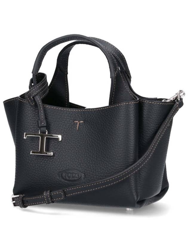 Micro Leather Tote Bag Black - TOD'S - BALAAN 3