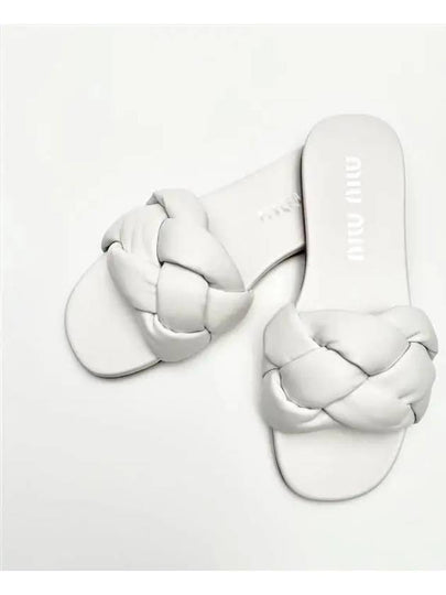 Women's Quilted Padded Nappa Leather Slippers White - MIU MIU - BALAAN 2