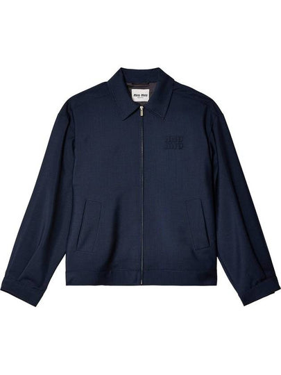 Mohair Embroidered Logo Wool Zip-up Jacket Navy - MIU MIU - BALAAN 2