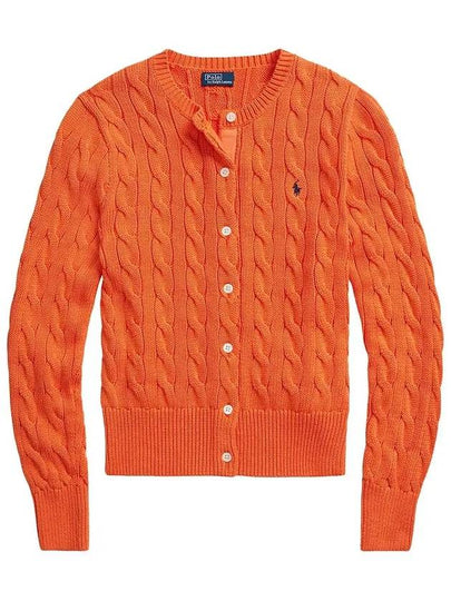 Women's Embroidered Logo Pony Cable Cardigan Orange - POLO RALPH LAUREN - BALAAN 2