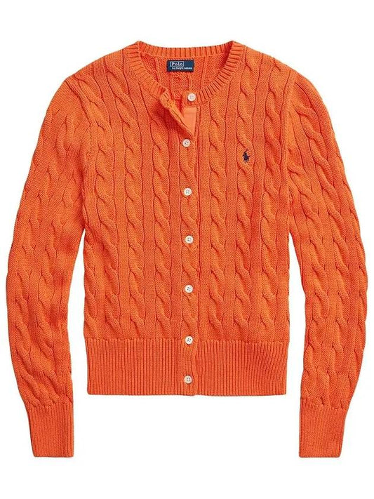 Women's Embroidered Logo Pony Cable Cardigan Orange - POLO RALPH LAUREN - BALAAN 2