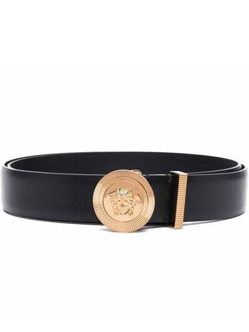 Medusa Logo Buckle Leather Belt Black - VERSACE - BALAAN.