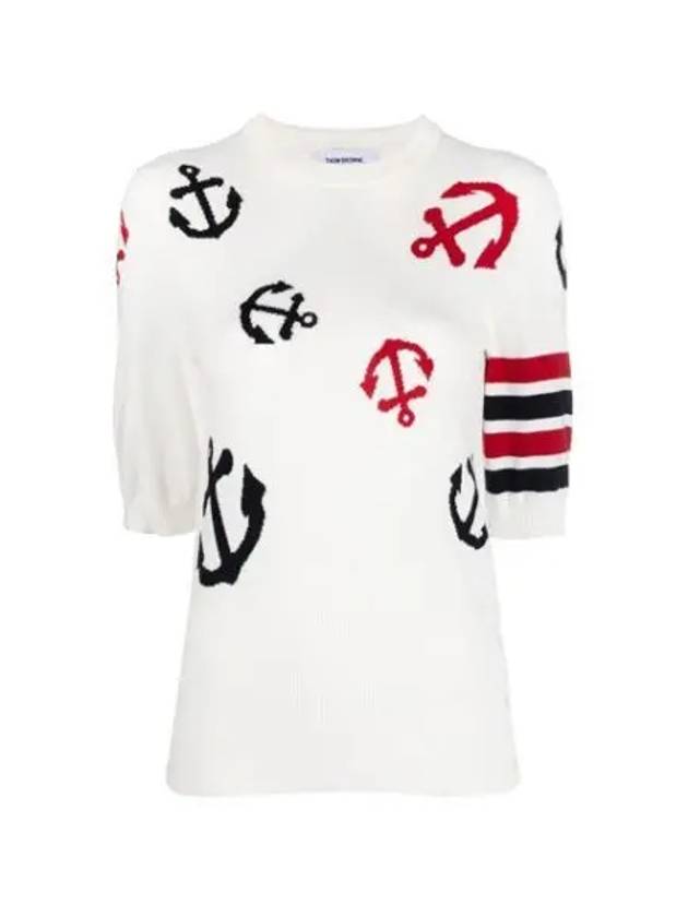 4 Bar Anchor Intarsia Short Sleeve Knit Top White - THOM BROWNE - BALAAN 2