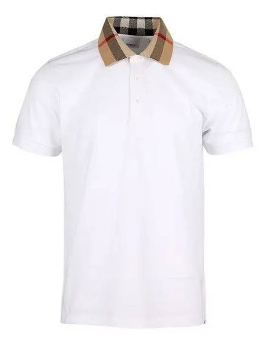 Men's Check Collar Cotton Polo Shirt White - BURBERRY - BALAAN 2