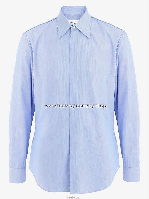 Backstitch Striped Long Sleeve Shirt Blue - MAISON MARGIELA - BALAAN.