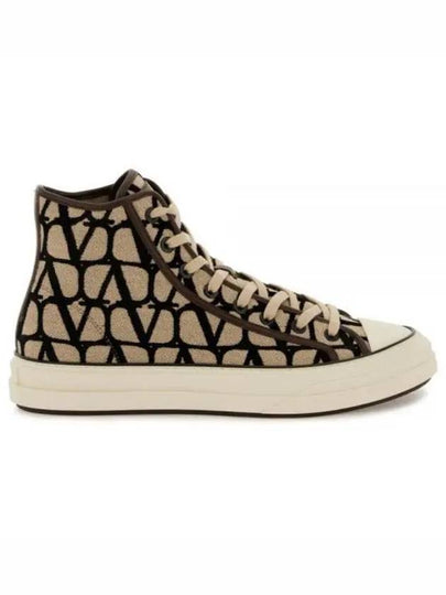 Men's Iconographe Canvas High Top Sneakers Beige - VALENTINO - BALAAN 2