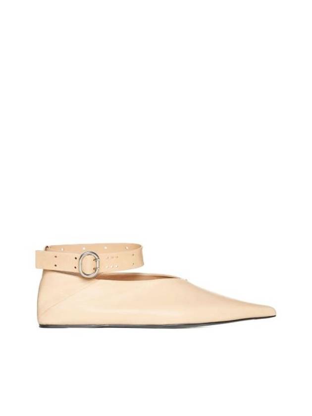 Ankle Strap Leather Ballerina Flats Beige - JIL SANDER - BALAAN 1