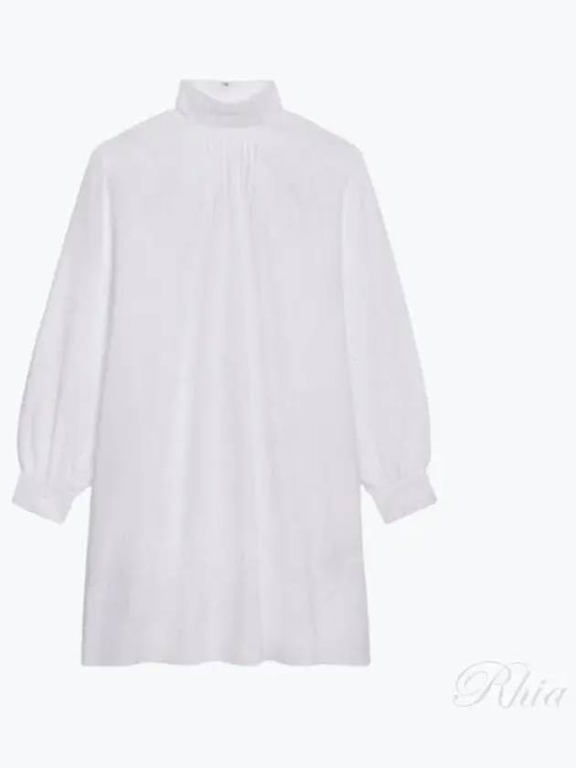 Toil Prairie Embroidery Stand-Up Collar Short Dress White - CELINE - BALAAN 2