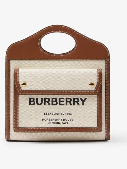 Mini Two-Tone Canvas And Leather Pocket Bag Natural Malt Brown - BURBERRY - BALAAN 2