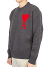 Big Heart Logo Wool Knit Top Grey - AMI - BALAAN 3