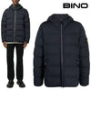 Seamless Logo Nylon Hooded Down Jacket Navy - STONE ISLAND - BALAAN 2