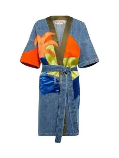 Color Block Dusty Denim Cotton Bathrobe Blue - MARNI - BALAAN 2