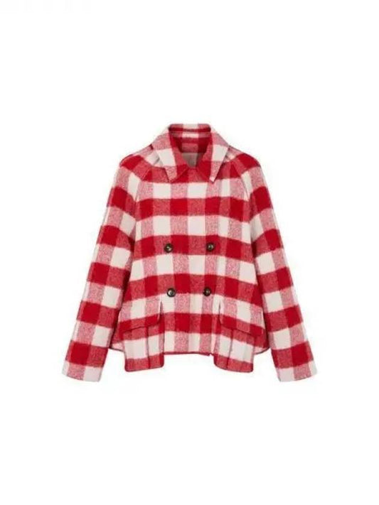 Women s Checkerboard Alpaca Wool Collar Jacket Red 271003 - EMPORIO ARMANI - BALAAN 1