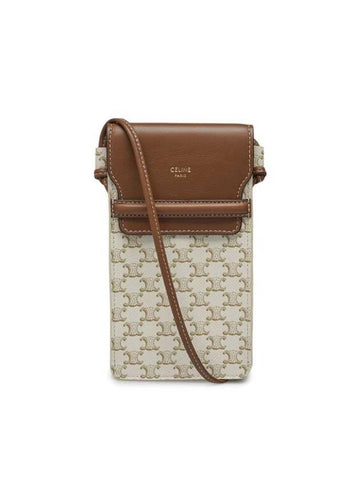 Triomphe Canvas Lambskin Flap Cell Phone Mini Bag White Tan - CELINE - BALAAN 1