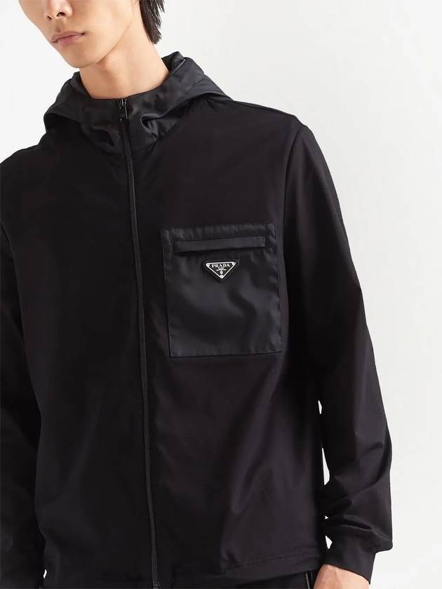 triangle logo pocket hooded jacket black - PRADA - BALAAN.