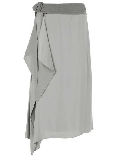 Satin Midi A-Line Skirt Grey - FENDI - BALAAN 2