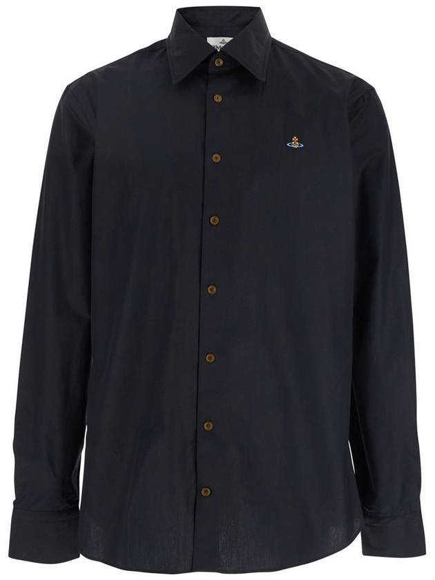 Men's Embroidered ORB Long Sleeve Shirt Black - VIVIENNE WESTWOOD - BALAAN 2