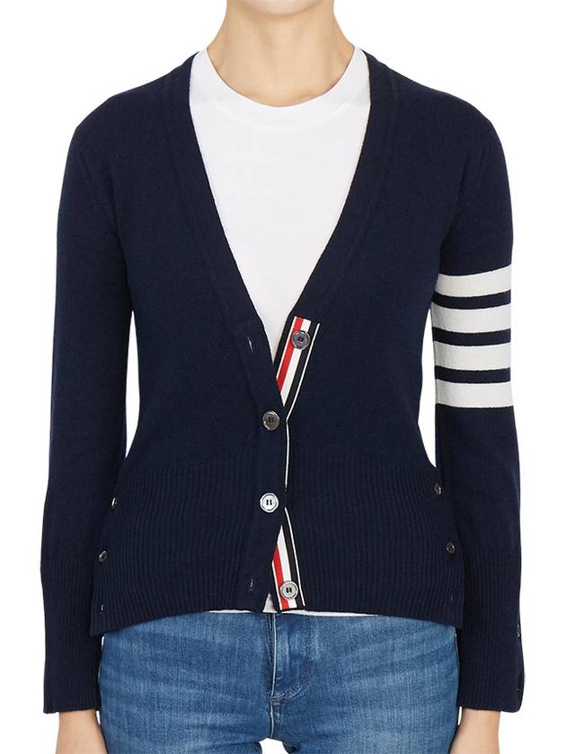 4-Bar V-Neck Cashmere Cardigan Navy - THOM BROWNE - BALAAN 2