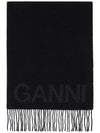 Women Jacquard Logo Fringe Shawl Scarf Muffler Black - GANNI - BALAAN 1