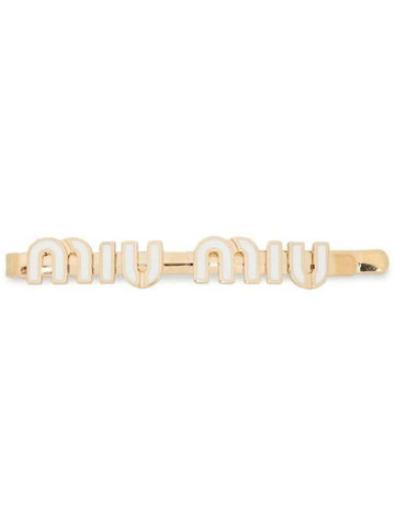 Enamel Metal Hair Clip Gold White - MIU MIU - BALAAN 1