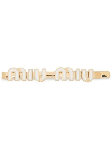 Enamel Metal Hair Clip Gold White - MIU MIU - BALAAN 1