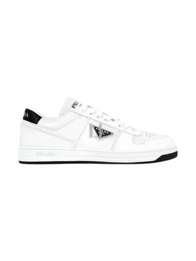 Downtown Triagle Logo Leather Low Top Sneakers White - PRADA - BALAAN 2