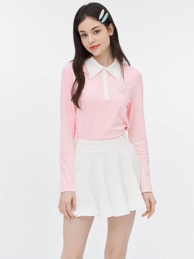 Mouse Flower Slim Fit Collared T-Shirt Pink - GOXO - BALAAN 1