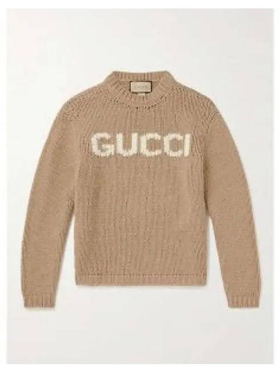 Logo Intarsia Wool Knit Top Camel - GUCCI - BALAAN 2