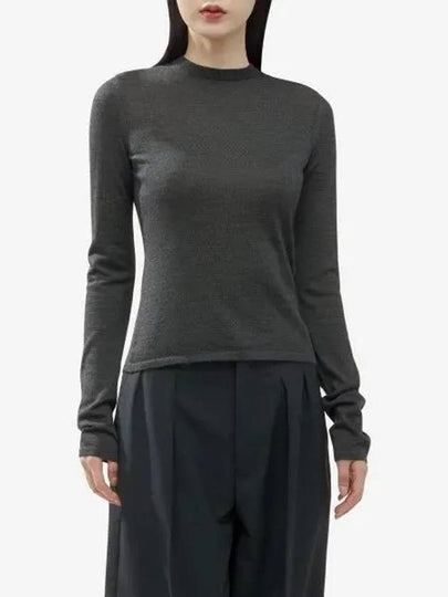 Crew Neck Cashmere Wool Silk Knit Top Charcoal - SAINT LAURENT - BALAAN 2