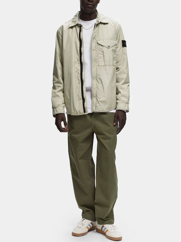 Logo Patch Zip Up Jacket Beige - STONE ISLAND - BALAAN 4