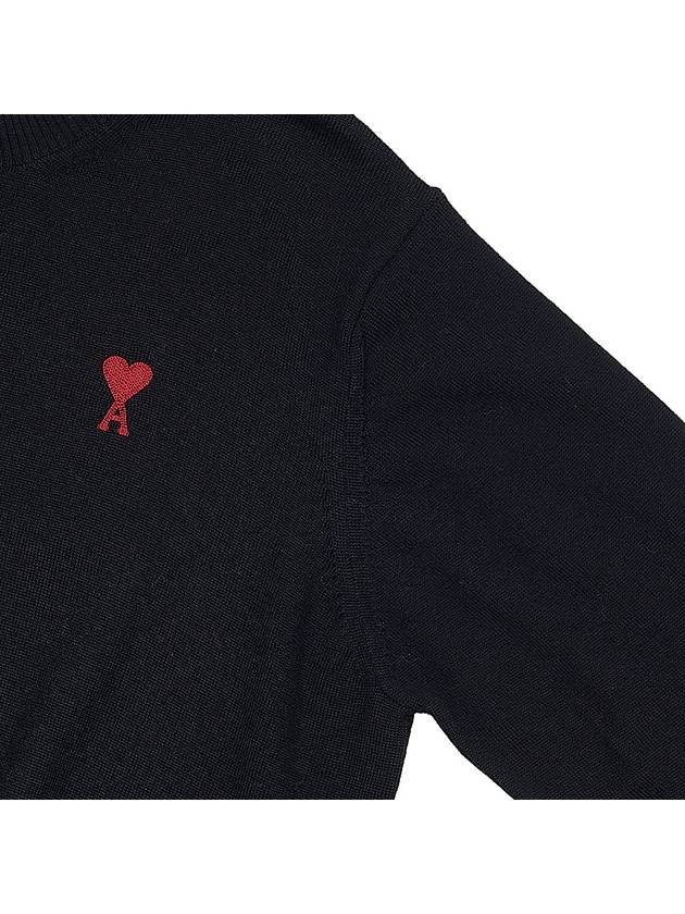 Heart Embroidered Logo Crew Neck Knit Top Black - AMI - BALAAN 5