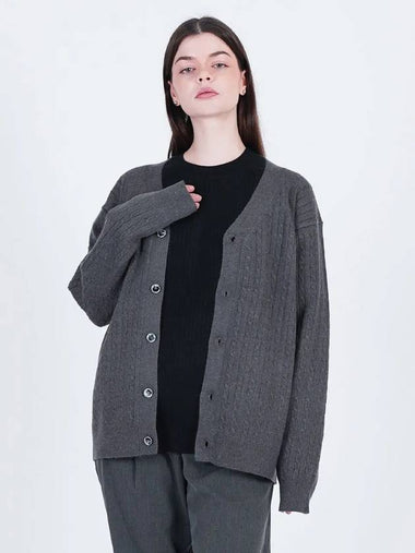 Silket Cable Y Neck Cardigan Chacoal - CHANCE'S NOI - BALAAN 1