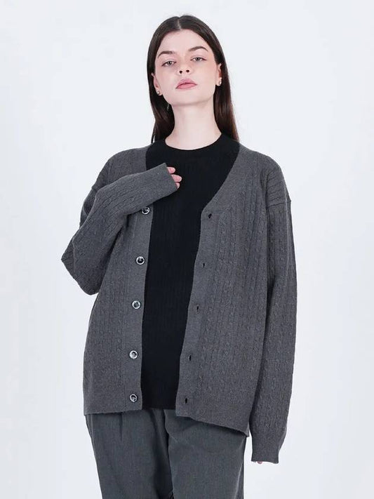 Silket Cable Y neck Cardigan Chacoal - CHANCE'S NOI - BALAAN 2