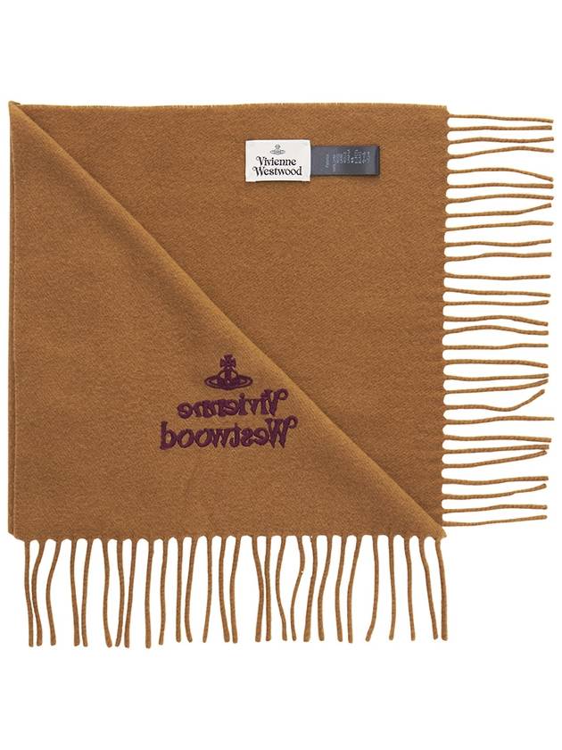 Logo Wool Fringe Muffler Camel - VIVIENNE WESTWOOD - BALAAN 4