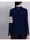 Women's Shetland Wool Jersey Classic Crew Neck 4 Bar Knit Top Navy - THOM BROWNE - BALAAN.