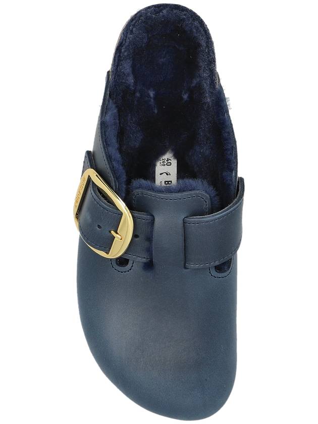 Birkenstock Slides Boston Big Buckle Shearling, Women's, Navy Blue - BIRKENSTOCK - BALAAN 6