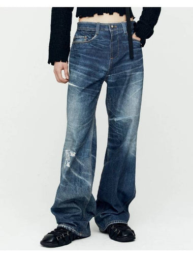 Trompe L'oeil Printed Denim Wide Jeans Blue - ANDERSSON BELL - BALAAN 1