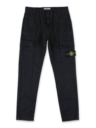 Kids 30115 Old Effect Garment Dyed Stretch Broken Twill Cargo Track Pants Black - STONE ISLAND - BALAAN 1