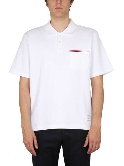 RWB Pocket Interlock Cotton Short Sleeve Polo Shirt White - THOM BROWNE - BALAAN 2