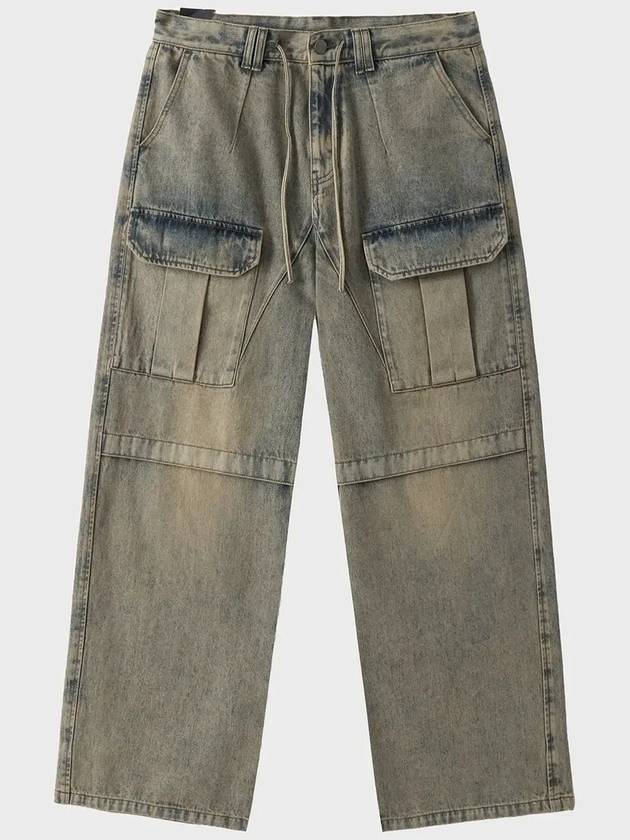 Dirty Washing Cargo String Denim Wide Pants Dusty Grey - NOIRER - BALAAN 3