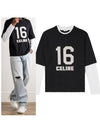 16 Cracked Effect Print Layered Long Sleeve T-Shirt Black - CELINE - BALAAN 2