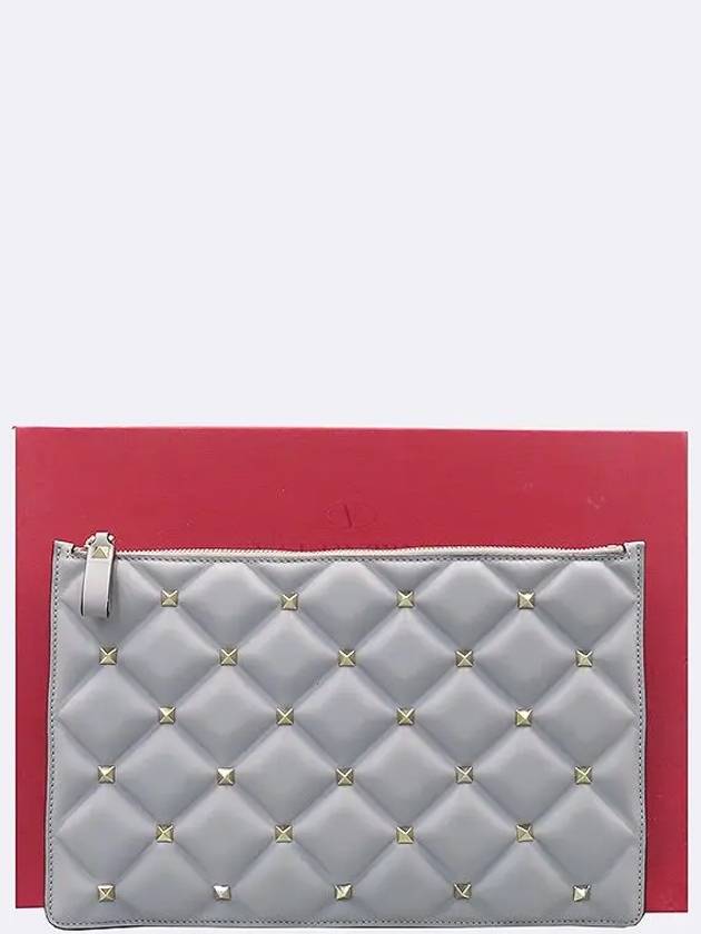 SW2P0Q70NAP Gray Leather Candy Stud Clutch - VALENTINO - BALAAN 1