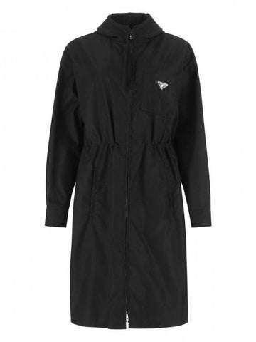 triangle logo re-nylon hooded raincoat black - PRADA - BALAAN 1