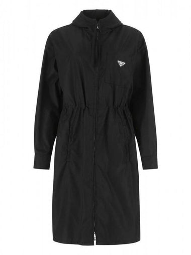 triangle logo re-nylon hooded raincoat black - PRADA - BALAAN 1